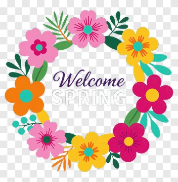 Colorful Floral Wreath Welcoming Spring PNG