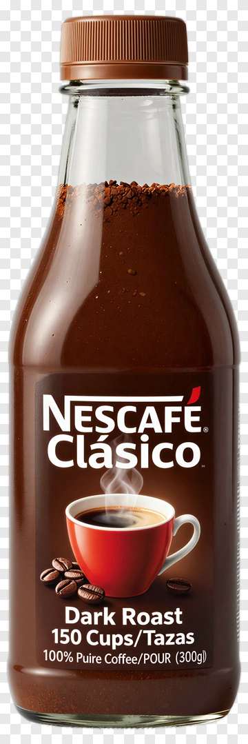 Nescafé Clásico Dark Roast Instant Coffee Bottle PNG