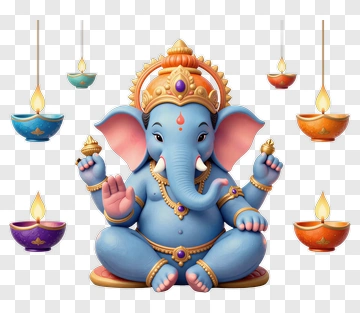 Colorful Lord Ganesha With Decorative Diyas PNG