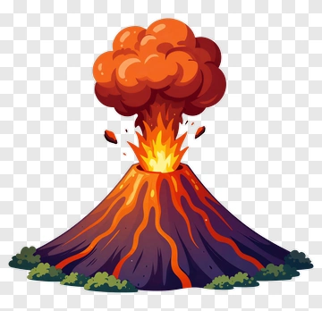 Cartoon Volcano Erupting With Lava And Smoke PNG