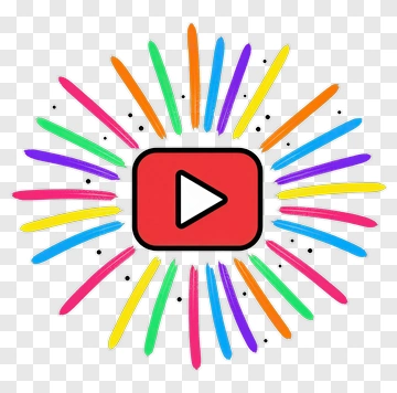 Colorful Youtube Play Button With Radiating Lines PNG