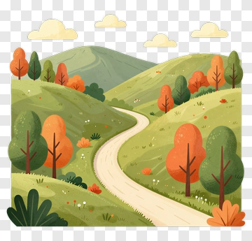 Colorful Landscape With Rolling Hills And Pathway PNG