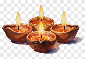 Colorful Diya Lamps With Flames PNG