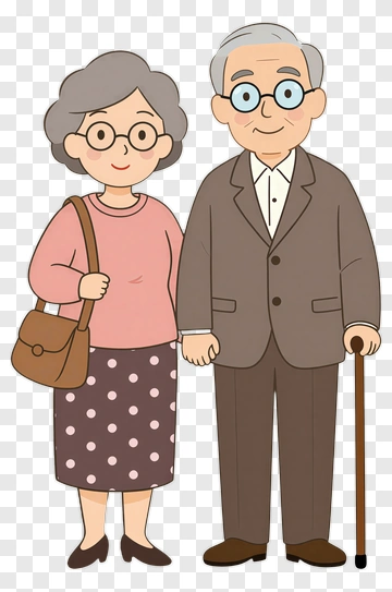 Cartoon Elderly Couple Holding Hands PNG