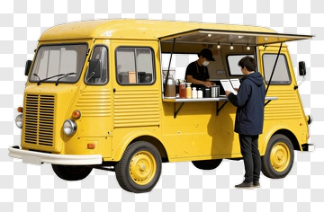 Yellow Food Truck Serving Customers PNG