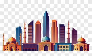 City Skyline With Modern And Traditional Architecture PNG