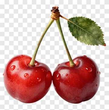Fresh Red Cherries With Leaf PNG