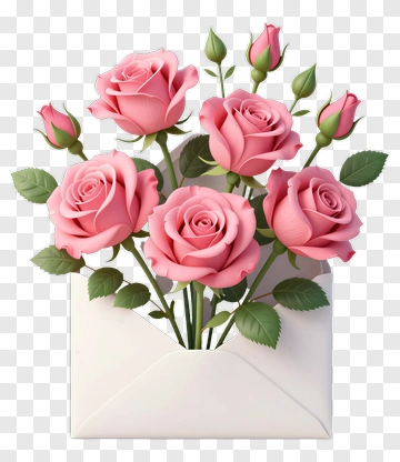 Pink Roses In An Envelope PNG