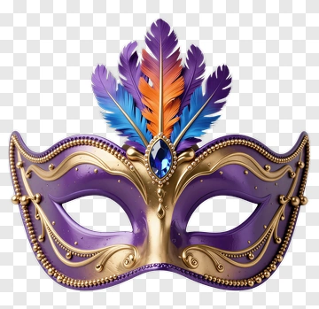 Colorful Mardi Gras Mask With Feathers PNG
