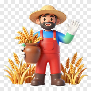 3D Farmer Holding A Pot Of Wheat PNG