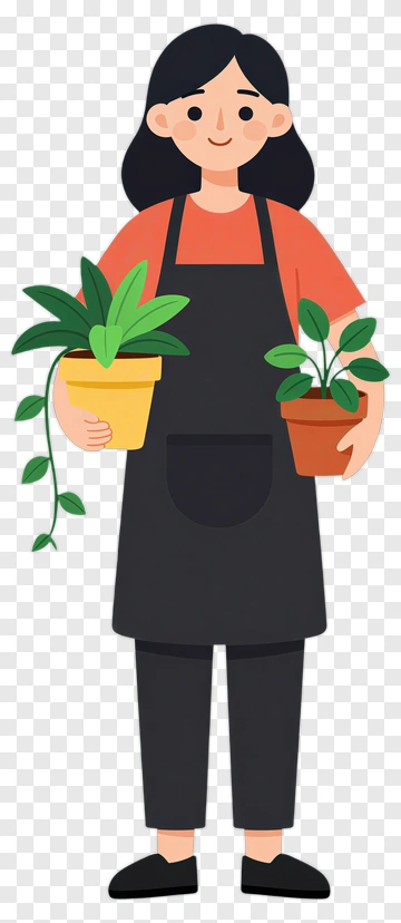 Cartoon Gardener Holding Potted Plants PNG