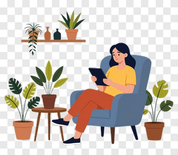Woman Sitting In A Chair With Houseplants PNG