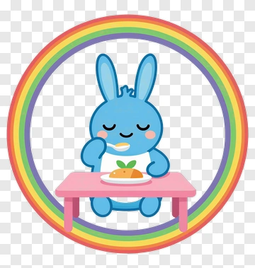Cute Blue Bunny Eating At A Table PNG