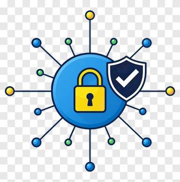 Secure Network With Lock And Shield Icon PNG