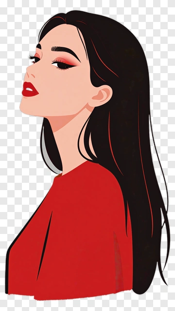 Stylish Woman With Long Hair And Red Lipstick PNG