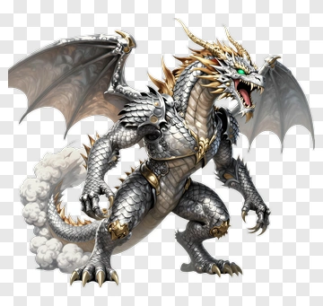 3D Silver Dragon With Wings PNG