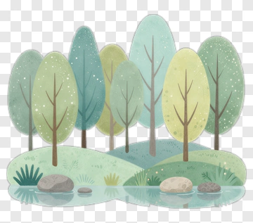 Serene Forest Landscape With Trees And Rocks PNG