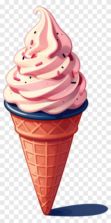 Ice Cream Cone With Swirled Pink Topping PNG