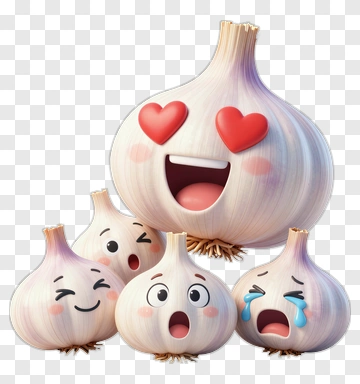 Cartoon Garlic Characters With Various Emotions PNG