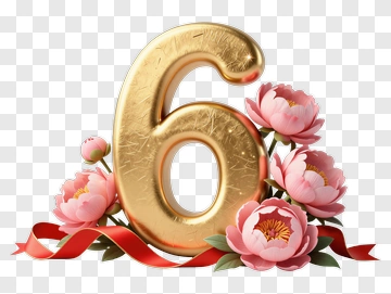 Gold Number 6 Surrounded By Pink Flowers PNG