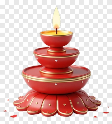 Three-Tiered Diya With Flame PNG