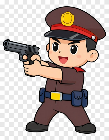 Cartoon Police Officer Holding A Gun PNG