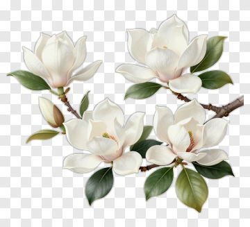 Magnolia Flowers On A Branch PNG