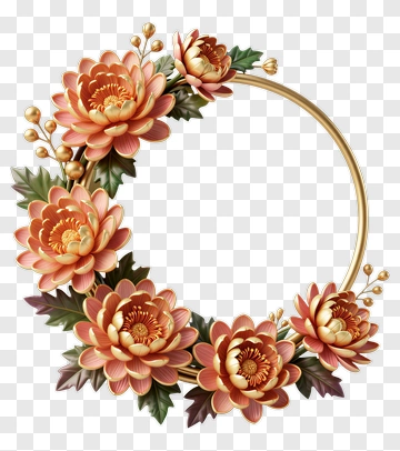 Floral Wreath With Pink And Gold Flowers PNG