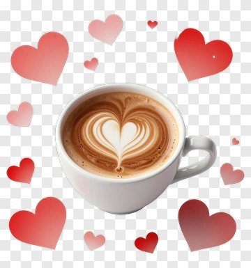 Coffee Cup With Heart Latte Art And Floating Hearts PNG