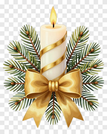 Christmas Candle With Pine And Bow PNG