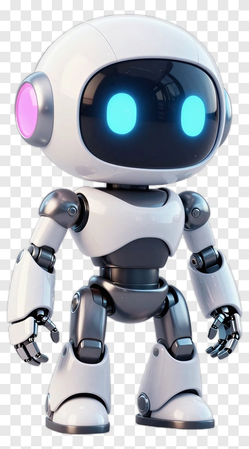 3D Robot Character With Blue Eyes PNG