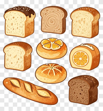 Variety Of Bread Loaves And Rolls PNG