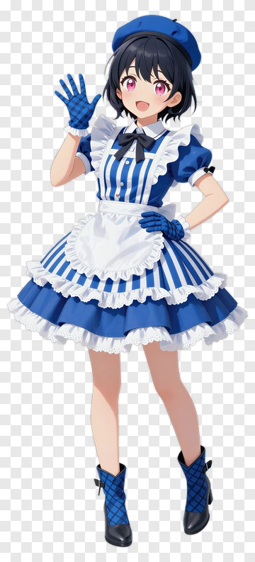 Anime Maid In Blue Dress With Apron PNG
