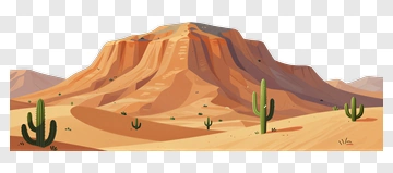 Desert Landscape With Cacti And Mountain PNG