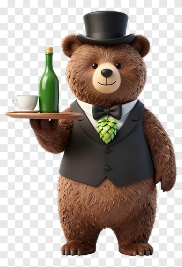 Bear In A Suit Holding A Tray With A Drink PNG
