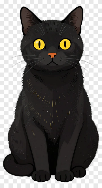 Cartoon Black Cat With Yellow Eyes PNG