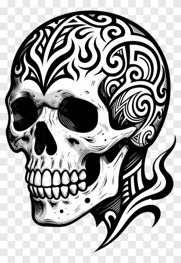 Decorative Skull With Tribal Patterns PNG