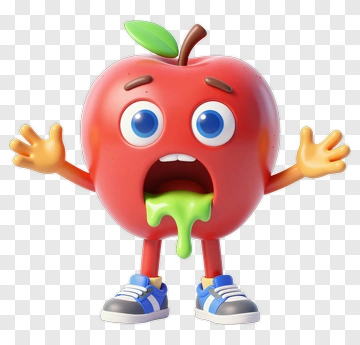 Cartoon Apple Character With Open Mouth And Green Goo PNG