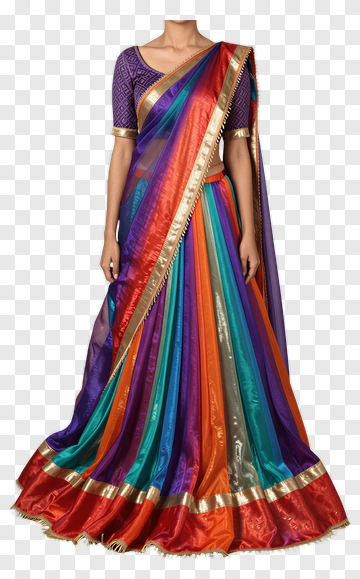 Colorful Saree With Decorative Border PNG