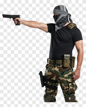 Armed Man In Camouflage Pants Pointing A Gun PNG