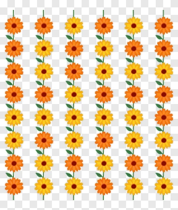 Colorful Floral Pattern With Orange And Yellow Flowers PNG