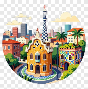 Colorful Architectural Landscape With Park PNG