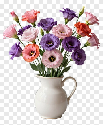Colorful Flower Bouquet In White Vase PNG