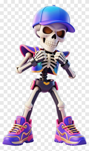 3D Cartoon Skeleton In Colorful Outfit PNG