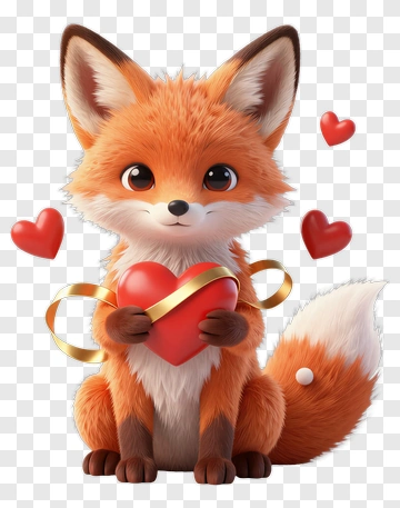 Cute Fox Holding A Heart PNG