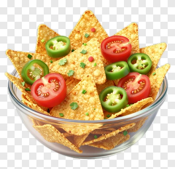 Bowl Of Tortilla Chips With Tomatoes And Jalapeños PNG