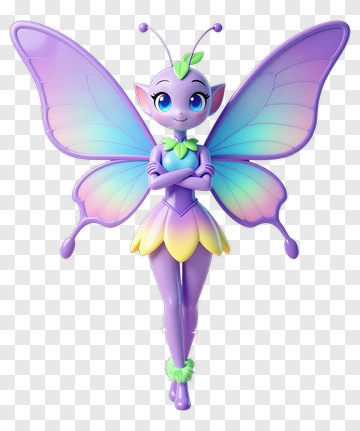 3D Cartoon Fairy With Colorful Wings PNG