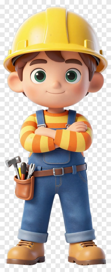 3D Cartoon Construction Worker With Tools PNG