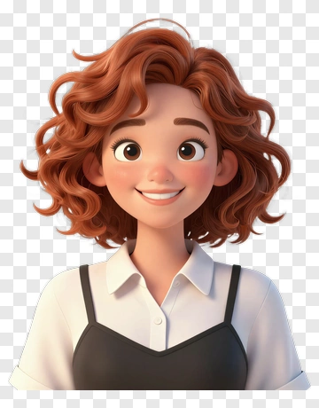 Smiling Cartoon Woman With Curly Hair PNG