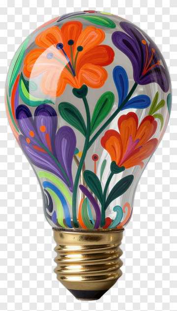 Colorful Floral Light Bulb PNG